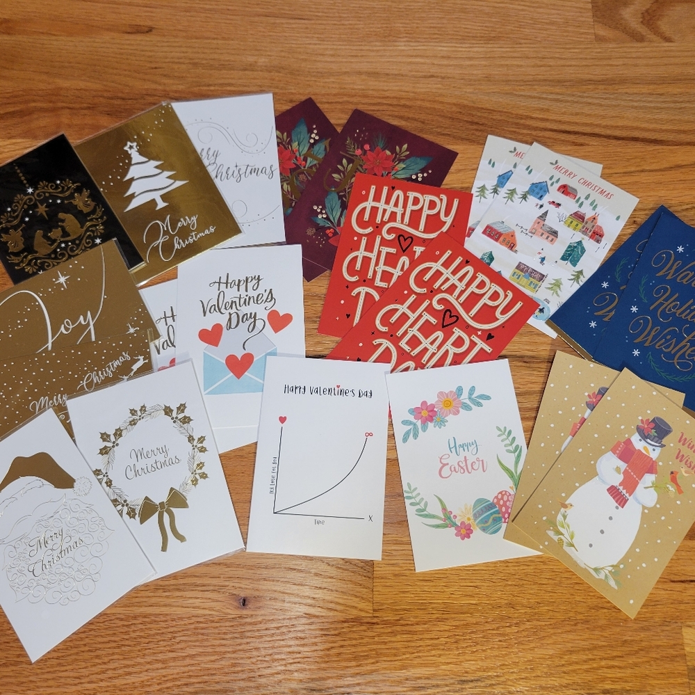 NWOT Lot of 21 Assorted Greeting Cards - Holiday Bundle- Christmas, V-Day,Easter
